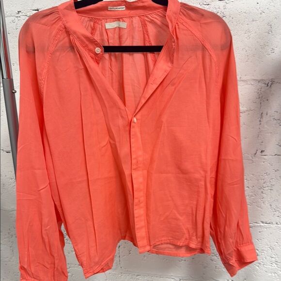 MOTHER Denim Sunburst Top in Hot Coral NWOT - Size Small Never Worn Button Down - Picture 1 of 4